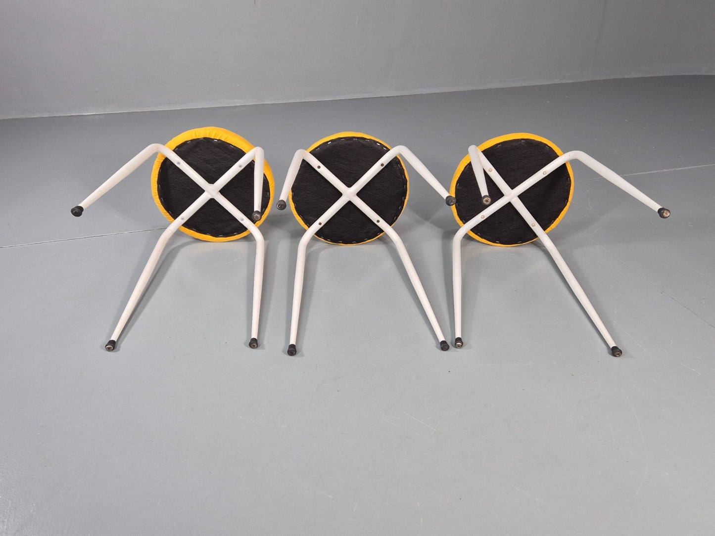 3 1960s Kitchen Stools Yellow Tops White Legs Retro EB11423 MSWI8