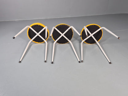 3 1960s Kitchen Stools Yellow Tops White Legs Retro EB11423 MSWI8