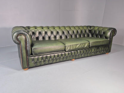 3 Seater Chesterfield Sofa Green Leather Studded Vintage EB11024 VCHE0
