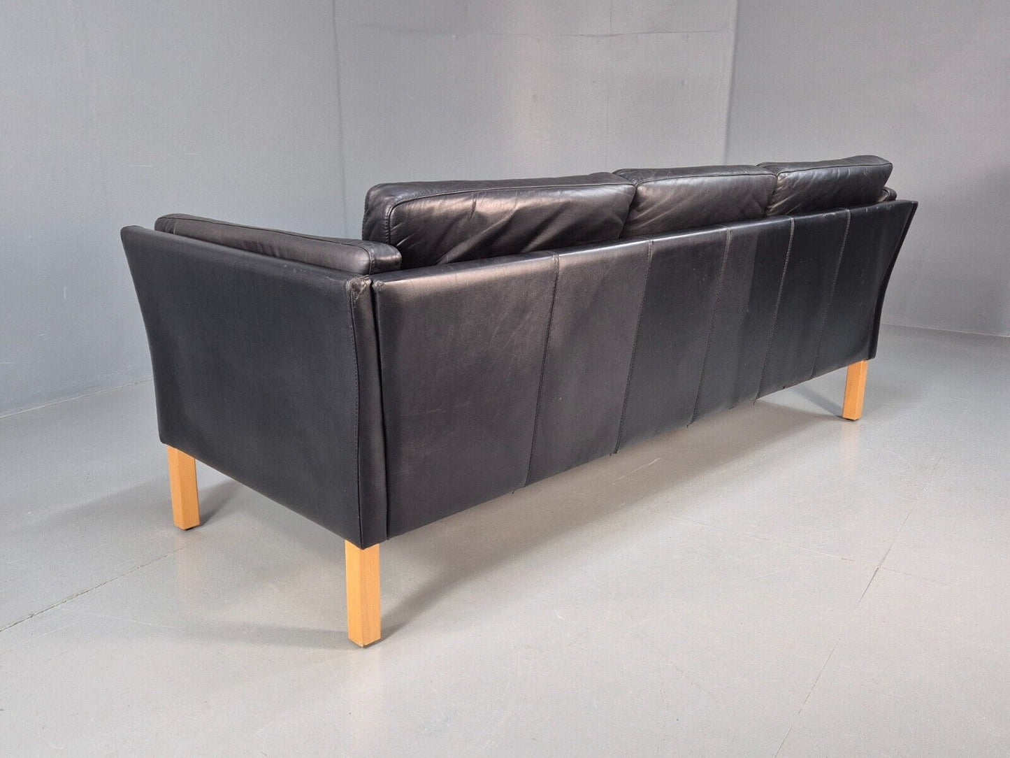 Vintage Danish 3 Seat Sofa Black Leather Mid Century Shape Retro MCMEB2838 M3SS - UKDK FURNITURE