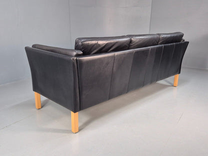 Vintage Danish 3 Seat Sofa Black Leather Mid Century Shape Retro MCMEB2838 M3SS - UKDK FURNITURE