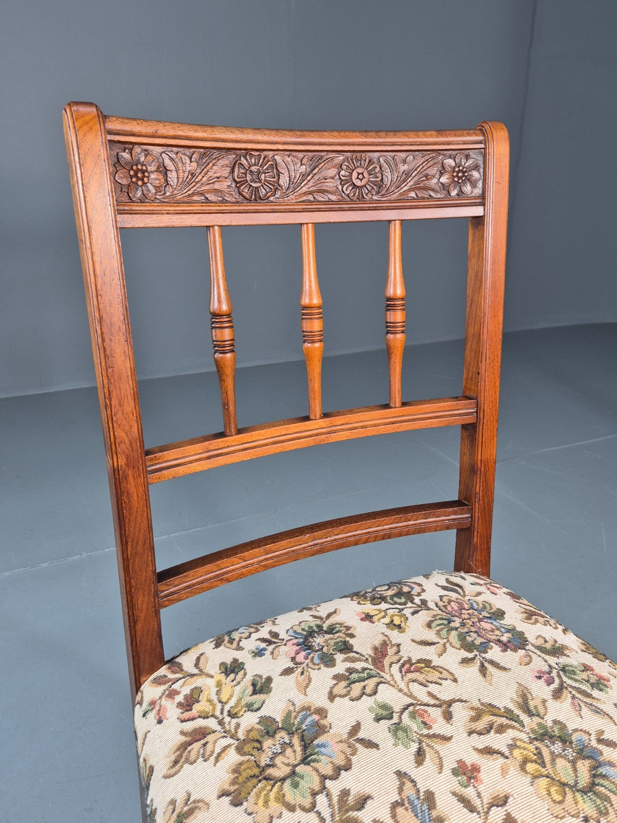 Edwardian Dining Chair Oak Frame Jacobean Revival Floral   EB11222 VDIN3