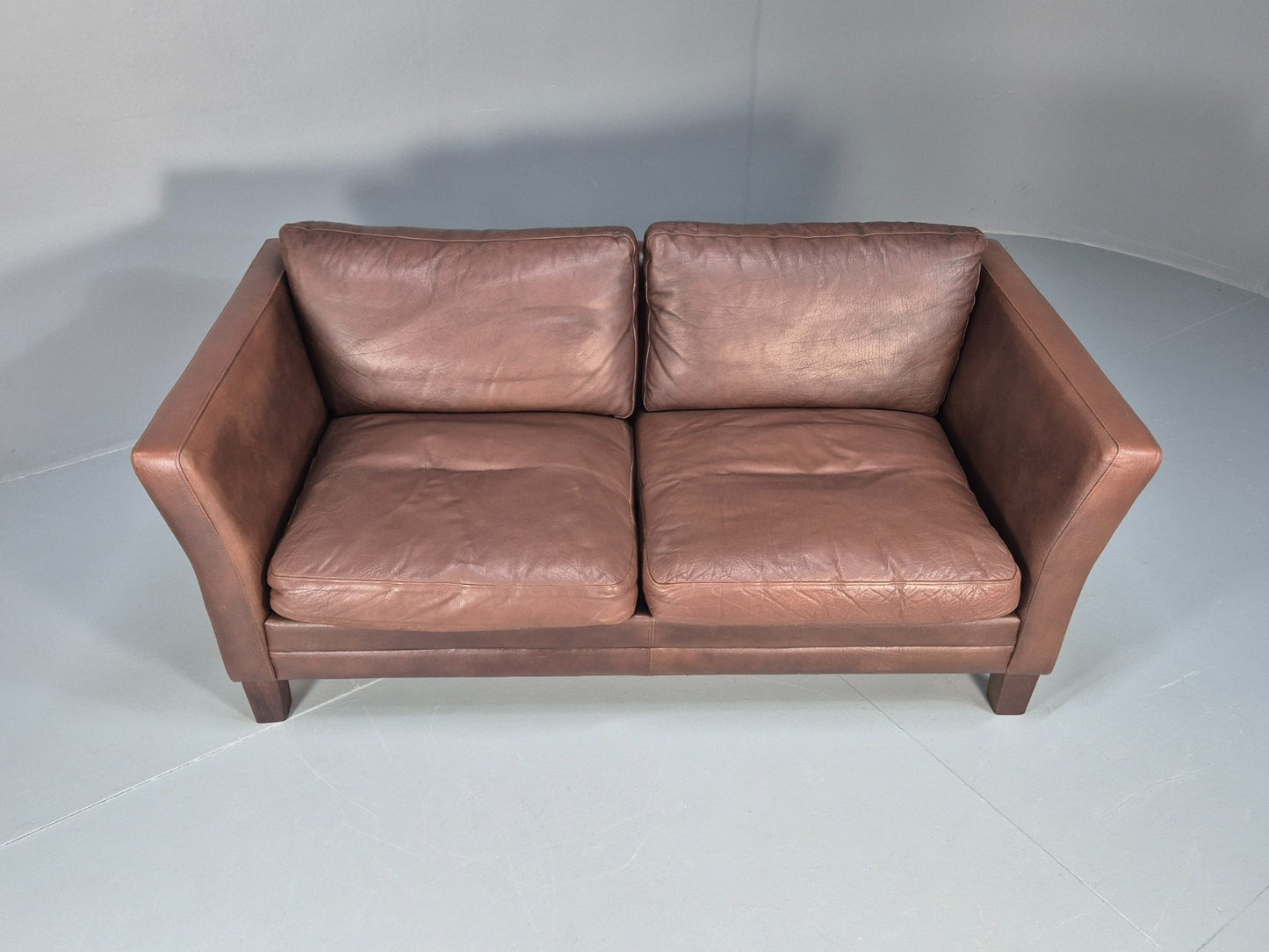 Vintage Danish Two Seater Settee in Brown Leather 1970s Danish Retro EB8351 M2SS4