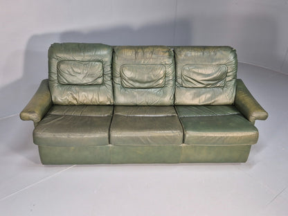 Vintage Green Leather Sofa 1970s Harrods Retro MCM EB9475 M3SS - UKDK FURNITURE