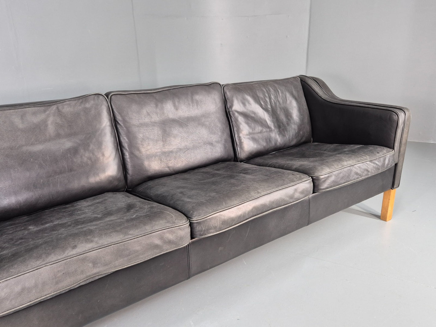 Vintage 3 Seat Sofa Black Leather Danish 1980s Retro Mid Century EB10479 M3SS3