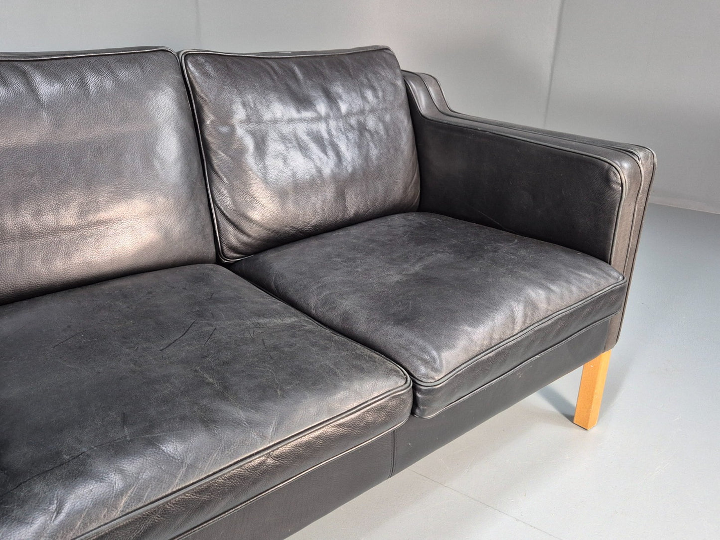 Mid Century Stouby Eva Two Seater Sofa Vintage Danish Black Leather EB10108 M2SS3