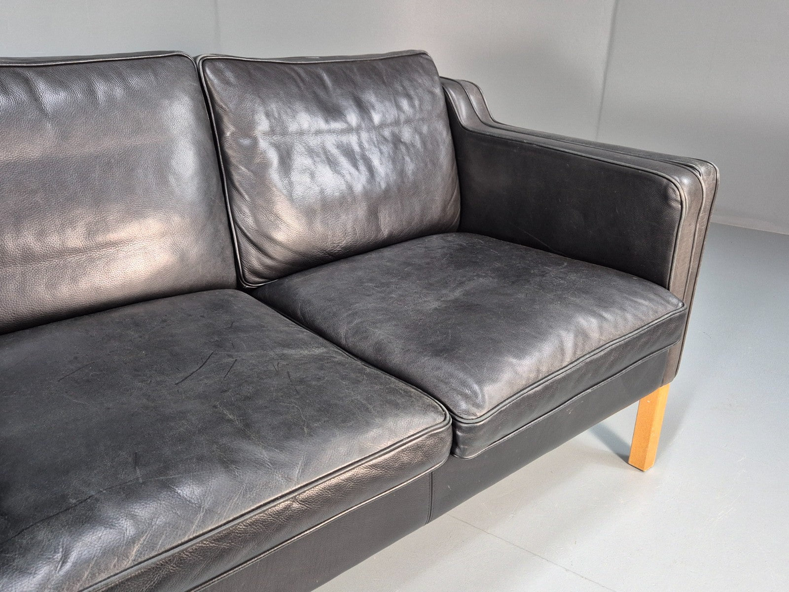 Mid Century Stouby Eva Two Seater Sofa Vintage Danish Black Leather EB10108 M2SS3