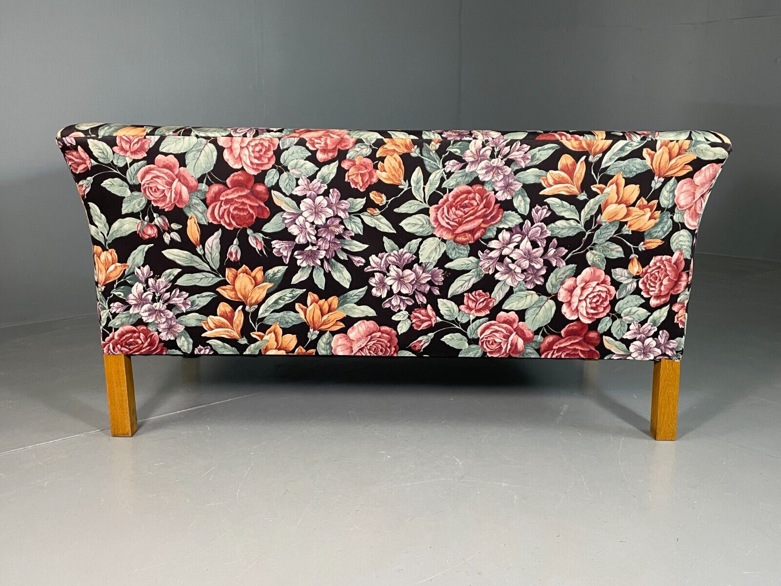 Vintage Danish 2 Seat Sofa Floral Print Oak 1970s Retro Mid Century EB6679 M2SS - UKDK FURNITURE