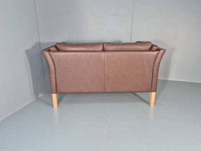 Vintage 2 Seater Settee Brown Leather Danish 1980s Retro Hurup EB11630 M2SS14