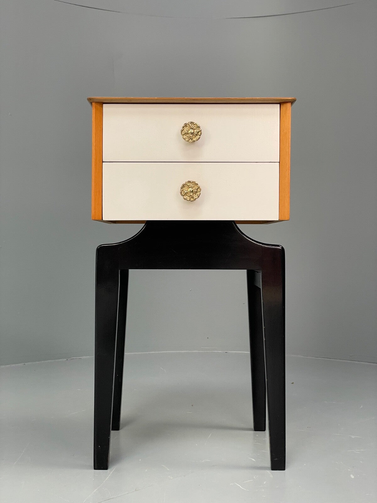 Vintage G Plan Oak Bedside Table 1950s Mid Century Black White Paint EB9814 MWOO - UKDK FURNITURE