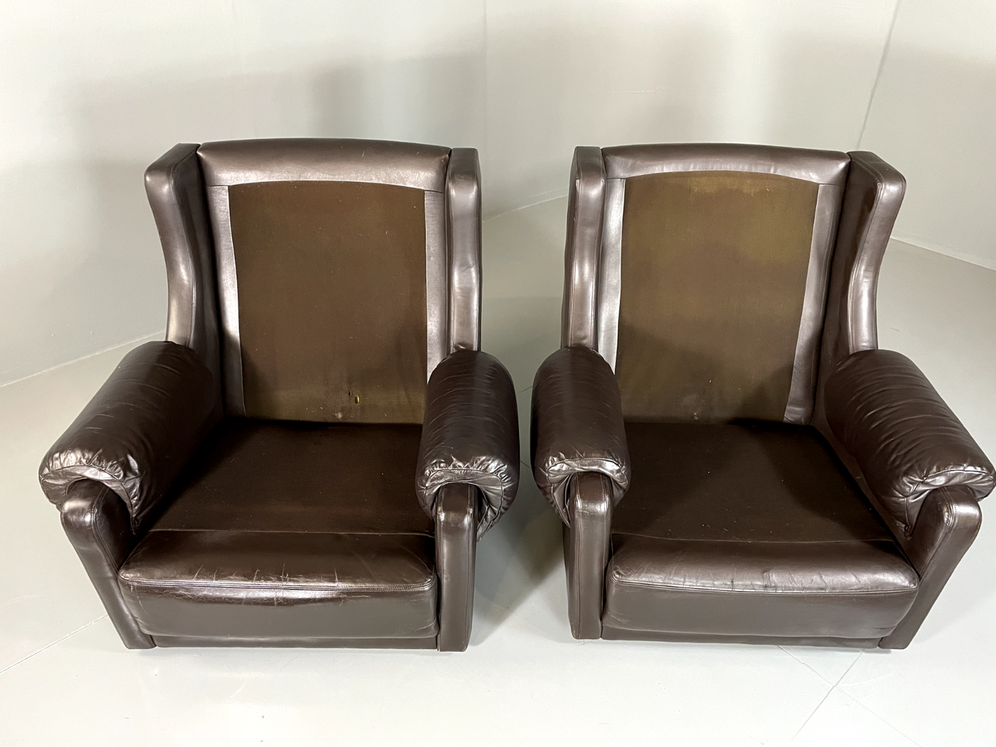2 Danish Style Lounge Chairs Wingback Leather Vintage 1970s Retro EB5688 MNOR15
