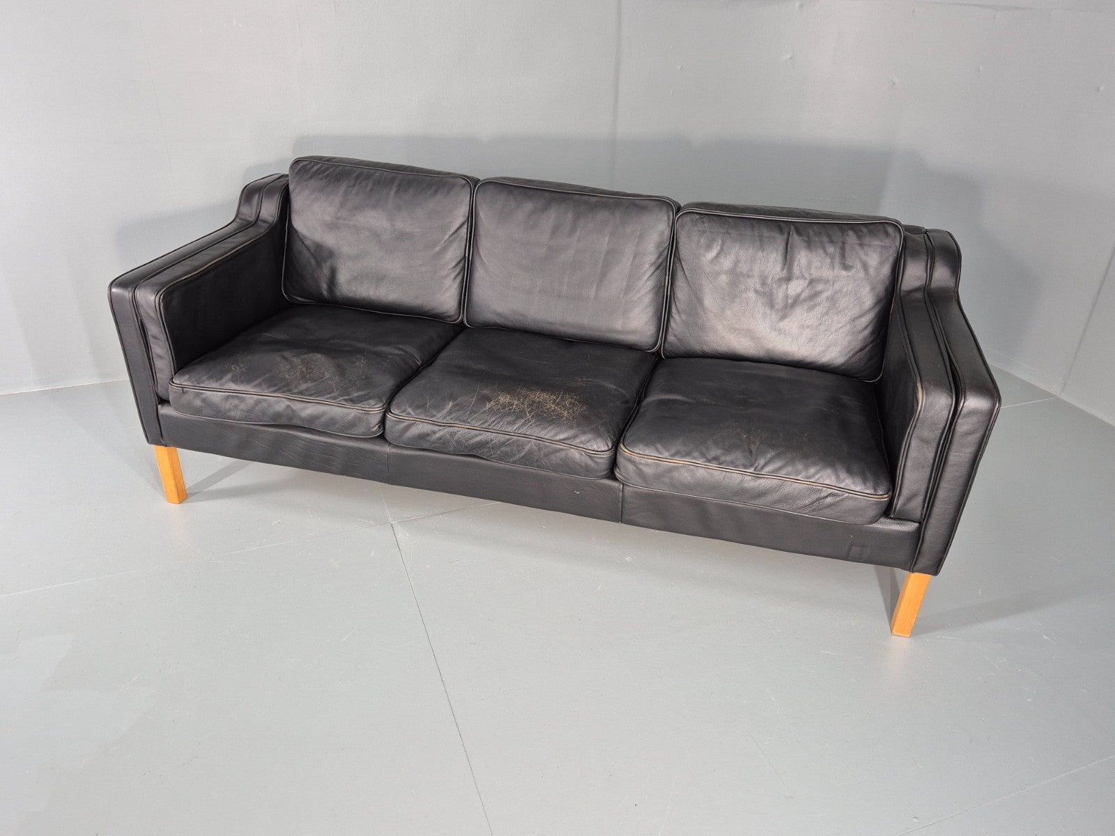 Vintage Danish 3 Seat Sofa Black Leather Mid Century Retro  EB10470 M3SS9