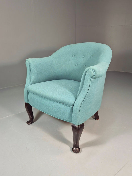 Art Deco Tub Chair Danish Turquoise 1940s Vintage Cabriole Leg EB10740 VCLO1