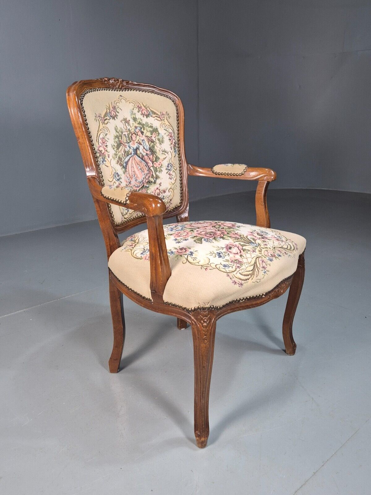 Vintage Danish Lounge Chair Fauteuil Floral Tapestry Hardwood Retro EB8083 VCAR - UKDK FURNITURE