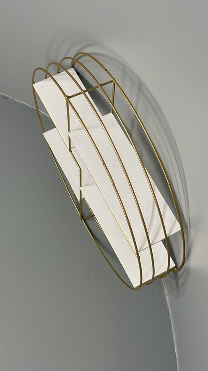 Vintage 1960s Round Shelving Wall Mounted Gold & White Wire Framed EB11491 MWOO7
