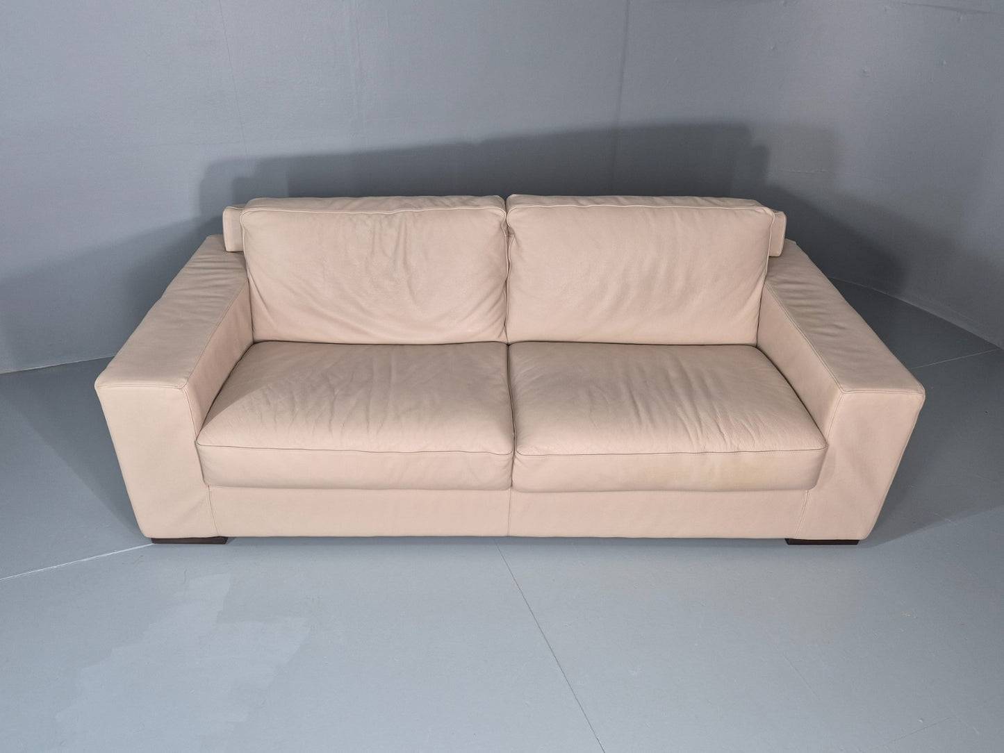 Vintage Natuzzi 2 Seat Sofa Cream Leather Modern Design EB11650 M2SS4