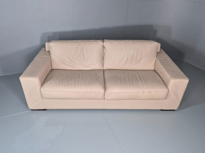 Vintage Natuzzi 2 Seat Sofa Cream Leather Modern Design EB11650 M2SS4