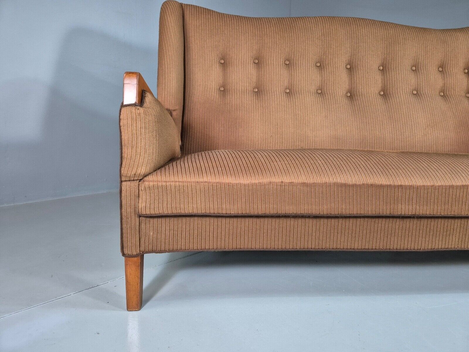 Vintage Danish 3 Seat Sofa Brown Wool High Back 1950s Retro MCM EB7504 M3SS - UKDK FURNITURE