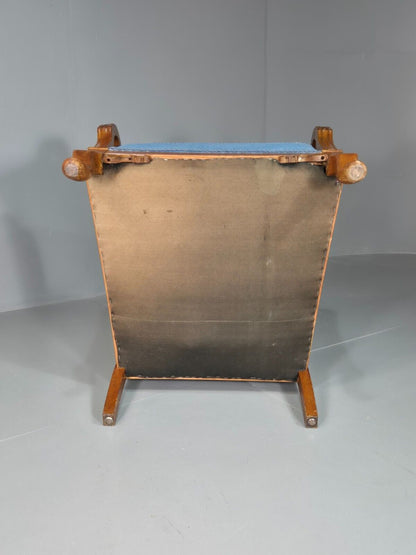 Vintage Danish Lounge Chair Blue Cloth Oak Frame 1900s Antique VCLO EB7813 - UKDK FURNITURE