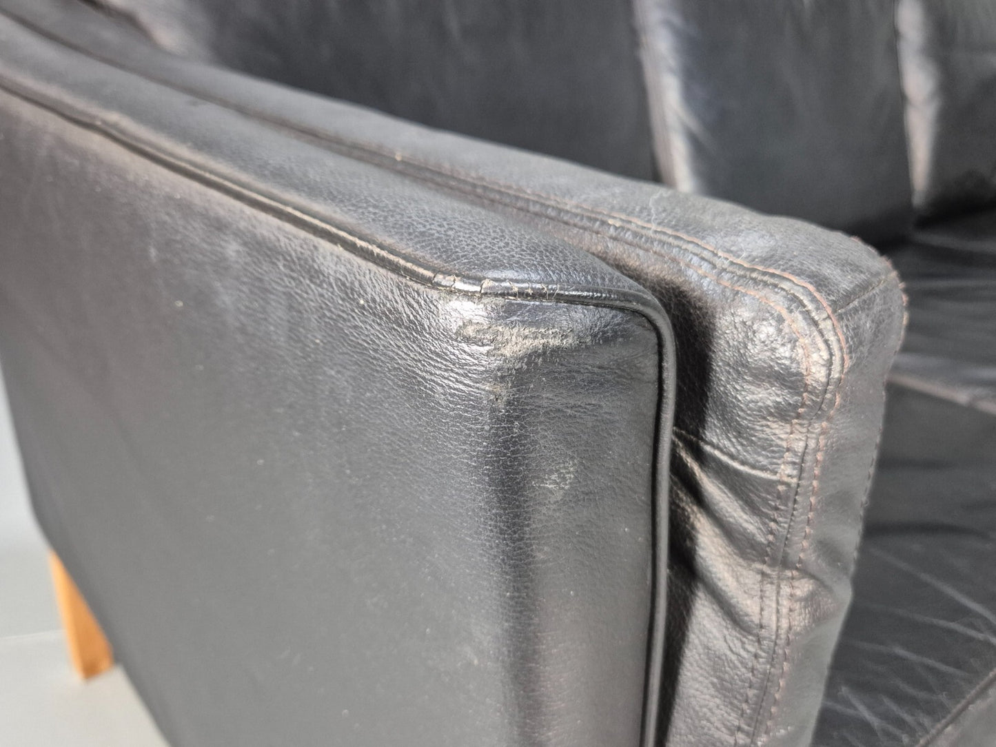Vintage Danish 3 Seat Black Leather Sofa Modern Design MCM Retro EB9063 M3SS - UKDK FURNITURE