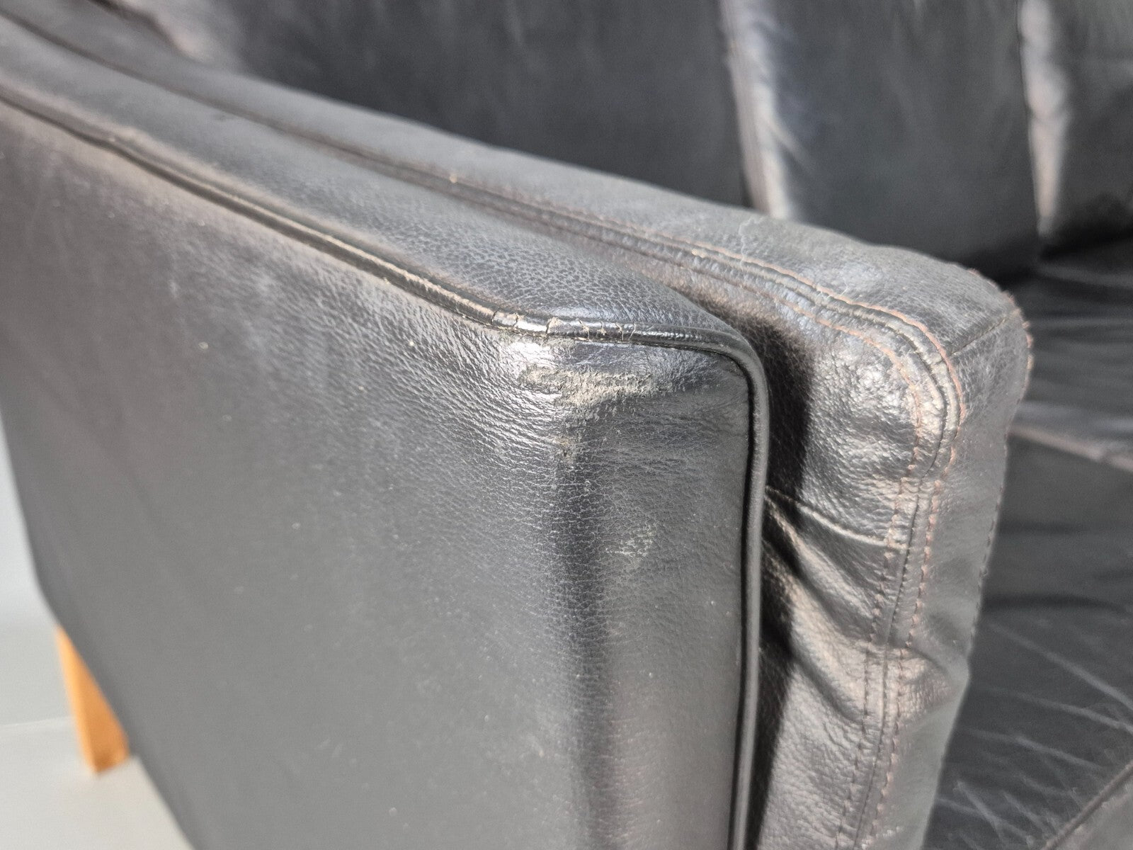 Vintage Danish 3 Seat Black Leather Sofa Modern Design MCM Retro EB9063 M3SS - UKDK FURNITURE