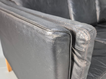 Vintage Danish 3 Seat Black Leather Sofa Modern Design MCM Retro EB9063 M3SS - UKDK FURNITURE