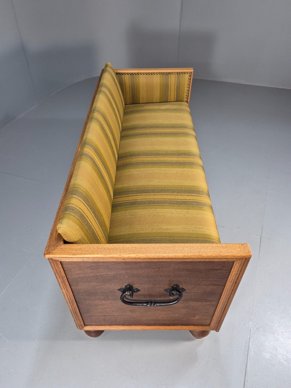 Vintage Danish 3 Seat Sofa Gold Green Wool Oak Frame Antique Style EB8942 V3SS - UKDK FURNITURE