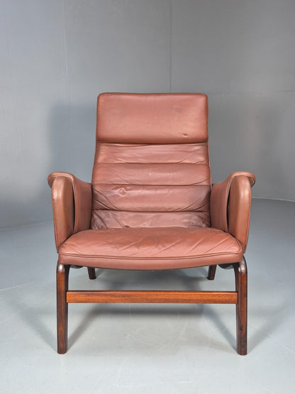 Vintage Danish Brown Leather Lounge Chair 1970s Retro MCM EB9266 MNOR - UKDK FURNITURE