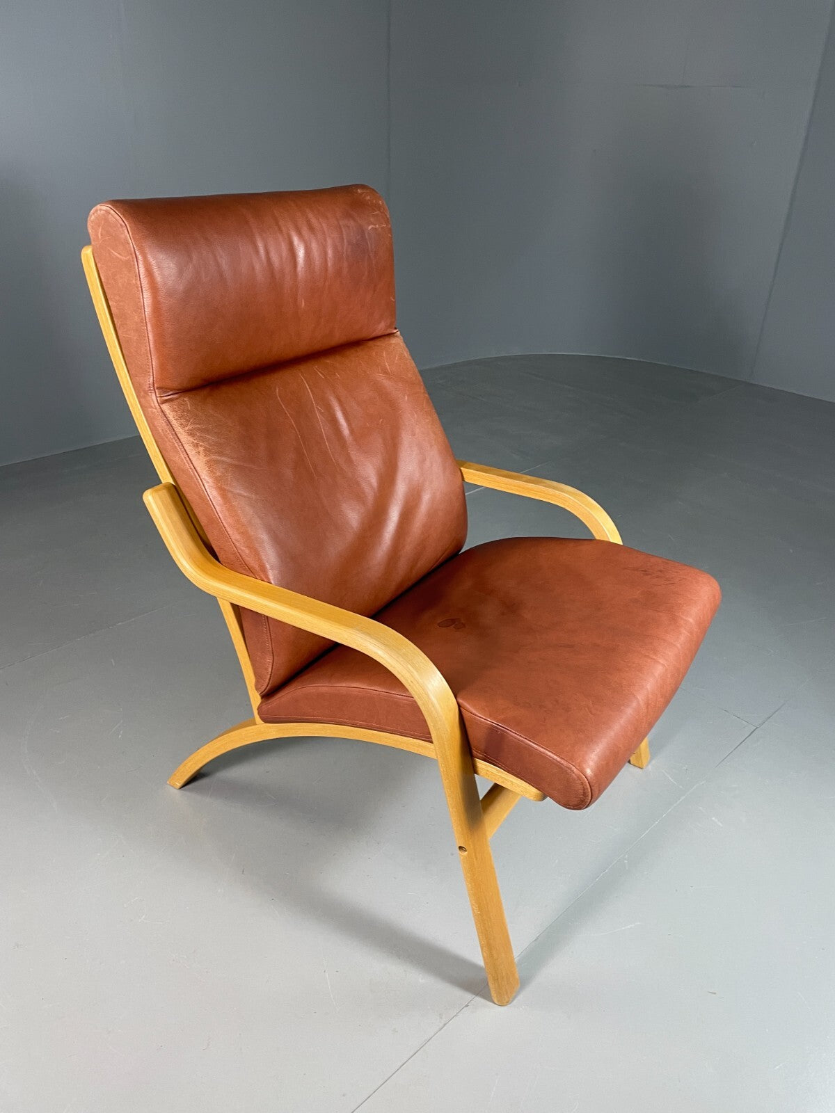 Vintage Danish Lounge Chair Brown Leather Bentwood Stouby Retro MCM EB6648 MBEN6