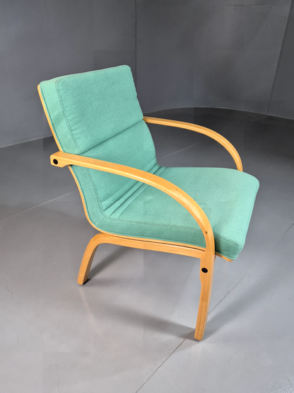 Vintage Danish Lounge Chair Mint Wool Bentwood 1980s Retro EB7217 MBEN6