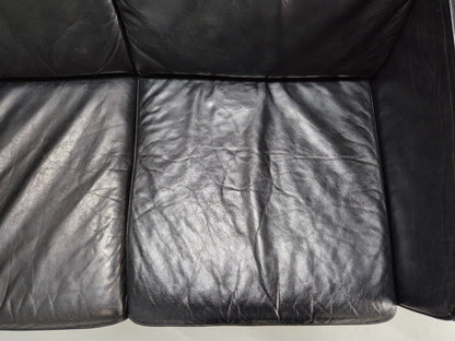 Vintage Danish 3 Seat Sofa Black Leather Straight back Arm Retro MCM EB8622 M3SS - UKDK FURNITURE