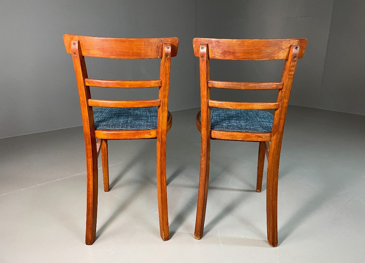 2 Kitchen Chairs Beech Frame Blue Chenille Upholstery 1960s Retro EB6326 MDIN7