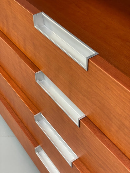 Vintage Cherry Chest Of Drawers Aluminium Details 1980s Design EB9809 MWOO - UKDK FURNITURE