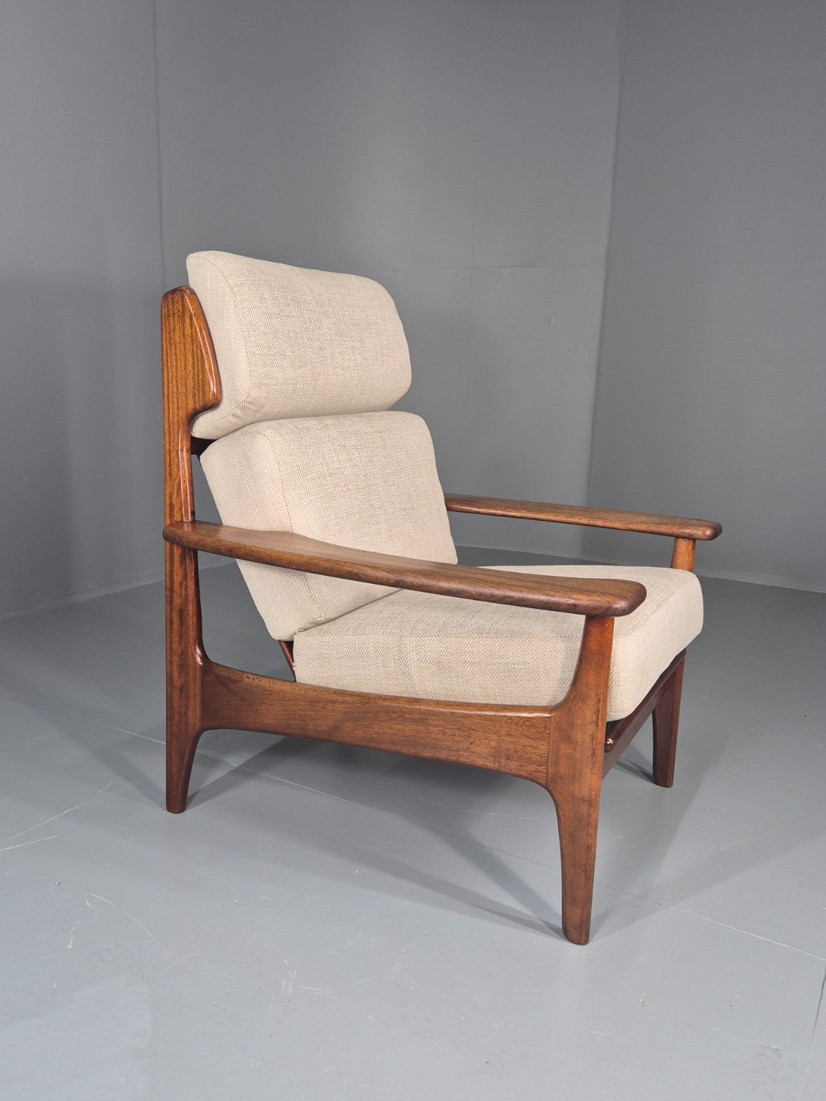 Vintage Mid Century Teak Lounge Chair Danish 1970s New Upholstery EB11138 MNOR7