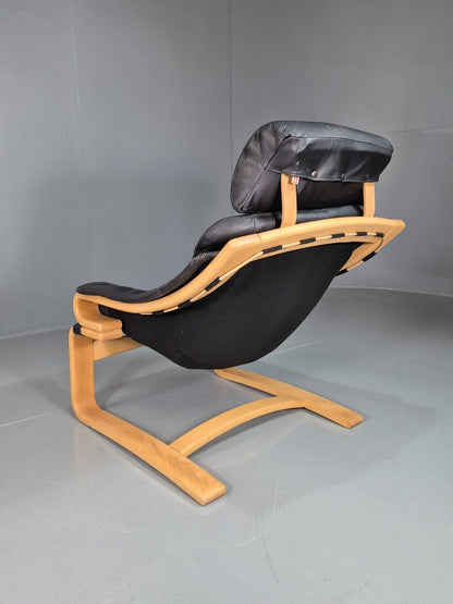 Vintage Danish Lounge Chair Black Leather Bentwood Skippers Retro EB7591 MBEN - UKDK FURNITURE