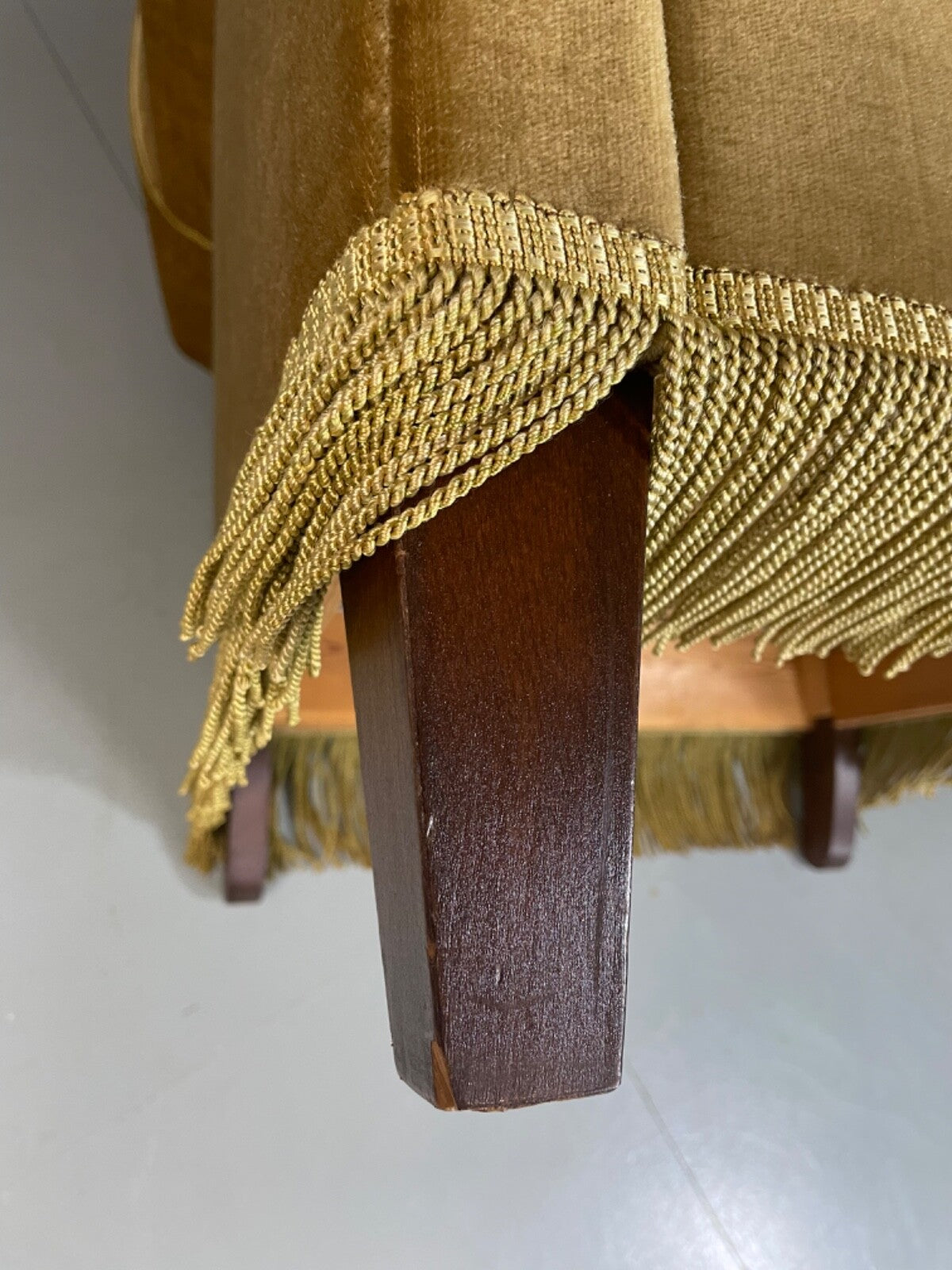 Vintage Danish Wingback Armchair Olive Green Tassel Trim 1950s 1960s VCLO EB489415