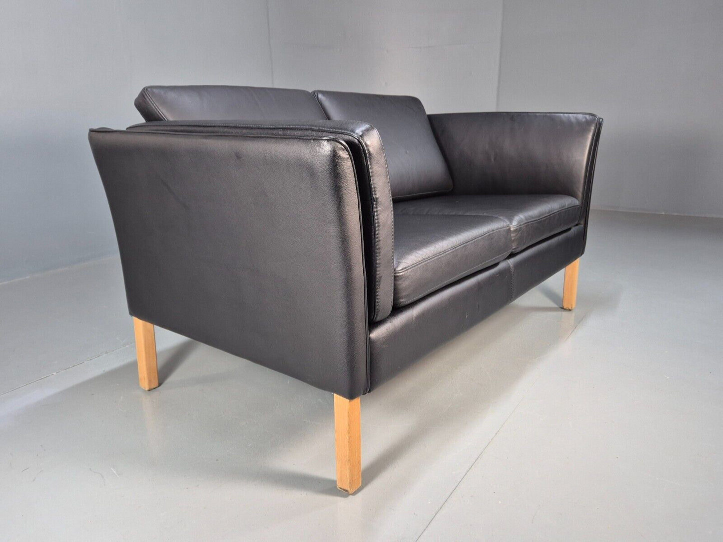 Vintage Danish 2 Seat Sofa Black Leather 1980s Retro MCM EB8536 M2SS - UKDK FURNITURE