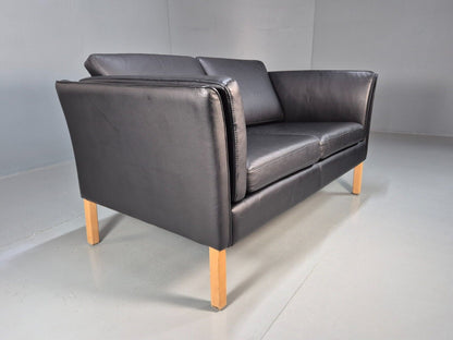 Vintage Danish 2 Seat Sofa Black Leather 1980s Retro MCM EB8536 M2SS - UKDK FURNITURE