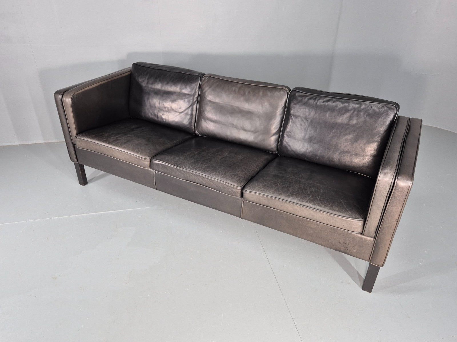 Vintage Danish 3 Seater Black Leather Sofa 1970s Retro Mid Century EB11923 M3SS8