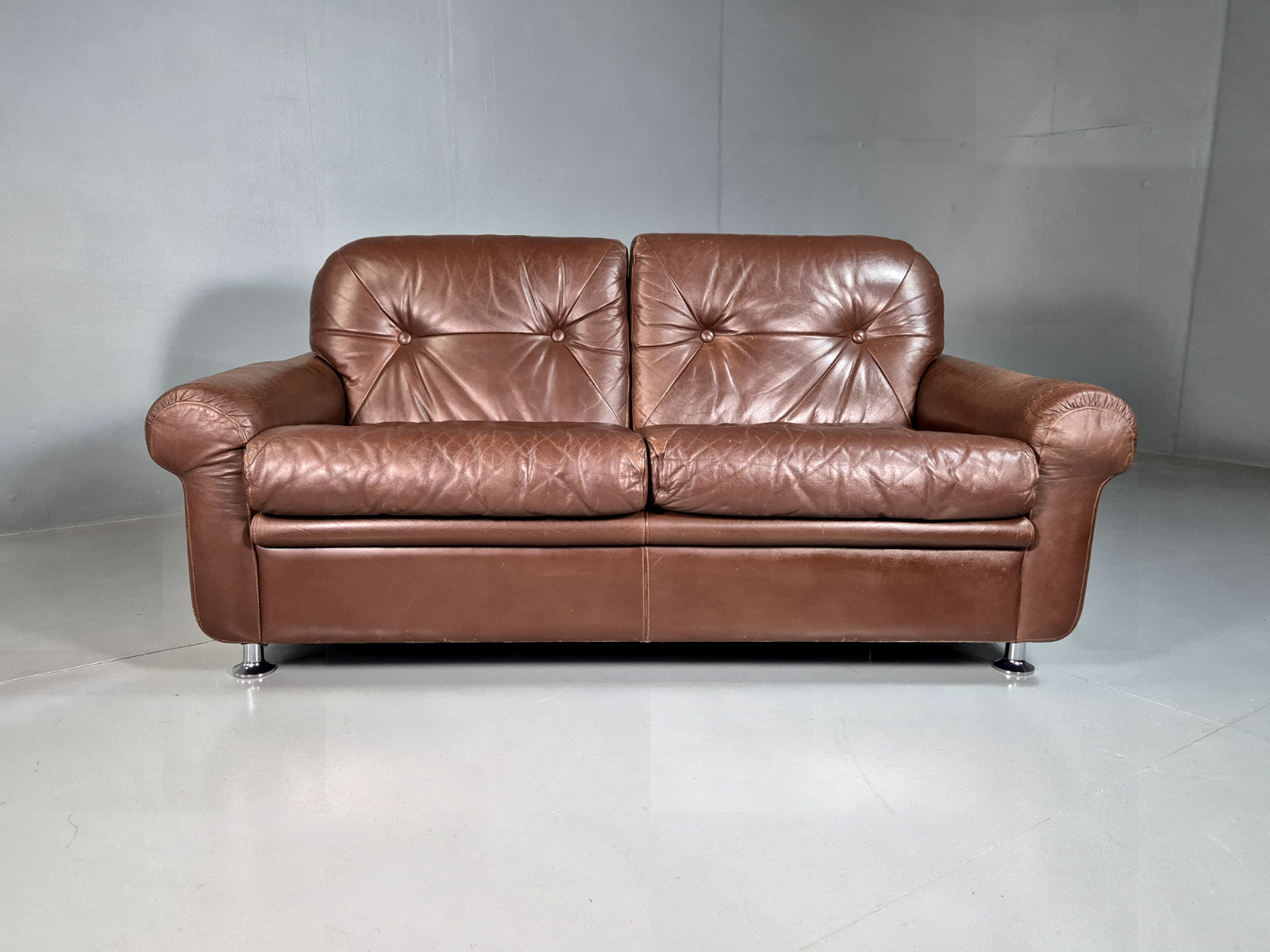 2 Seat Sofa Vintage Danish Brown Leather Thams Retro 1970s MCM EB7289 M2SS2