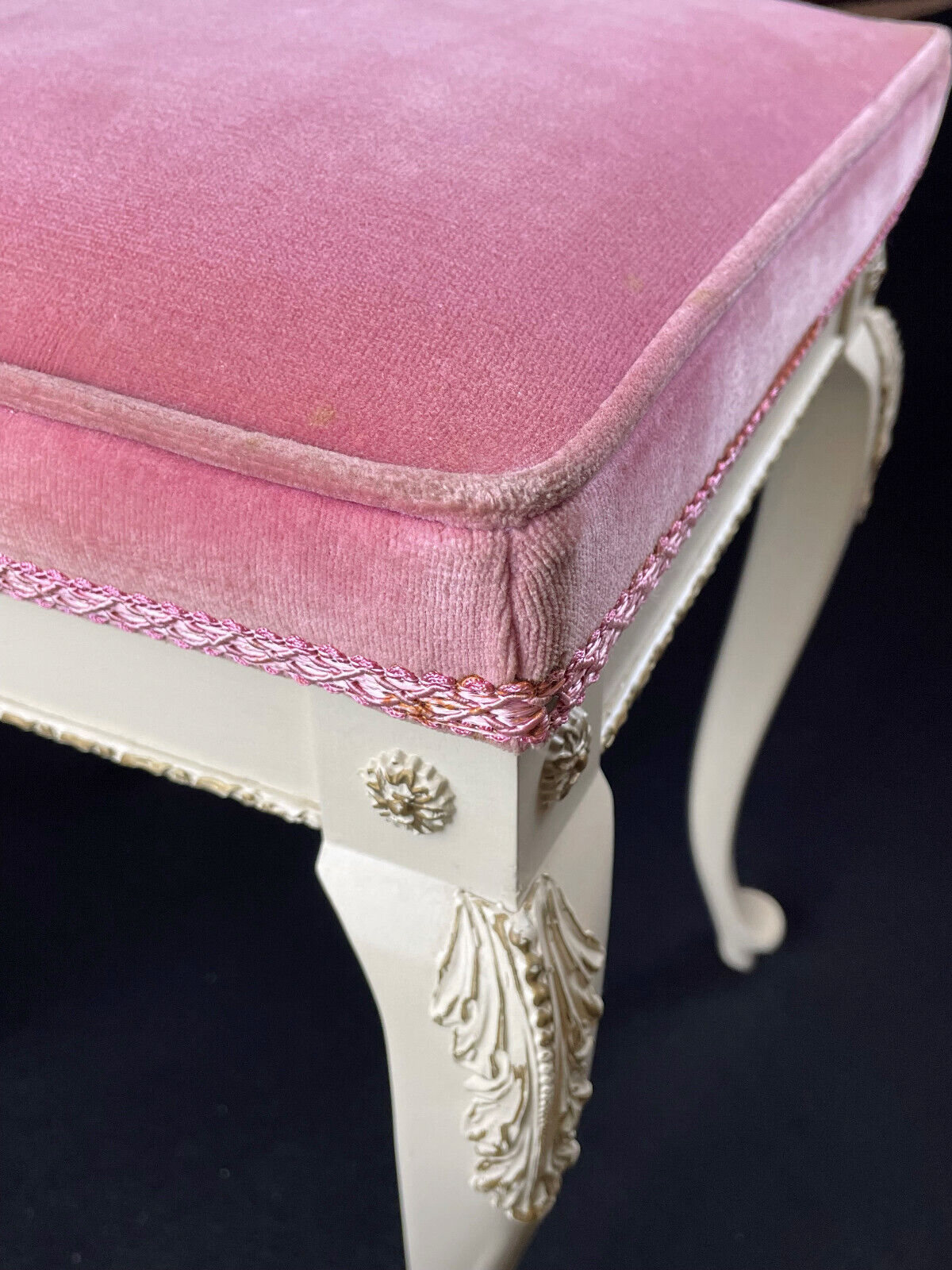 Danish Cream Footstool with Pink Velour Cushion Vintage EB4108 VWOO - UKDK FURNITURE