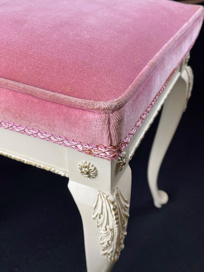 Danish Cream Footstool with Pink Velour Cushion Vintage EB4108 VWOO - UKDK FURNITURE