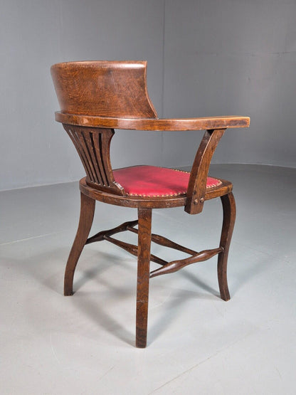 Vintage Elbow Chair Red Leatherette Oak Frame 1950s EB7871a VDIN - UKDK FURNITURE