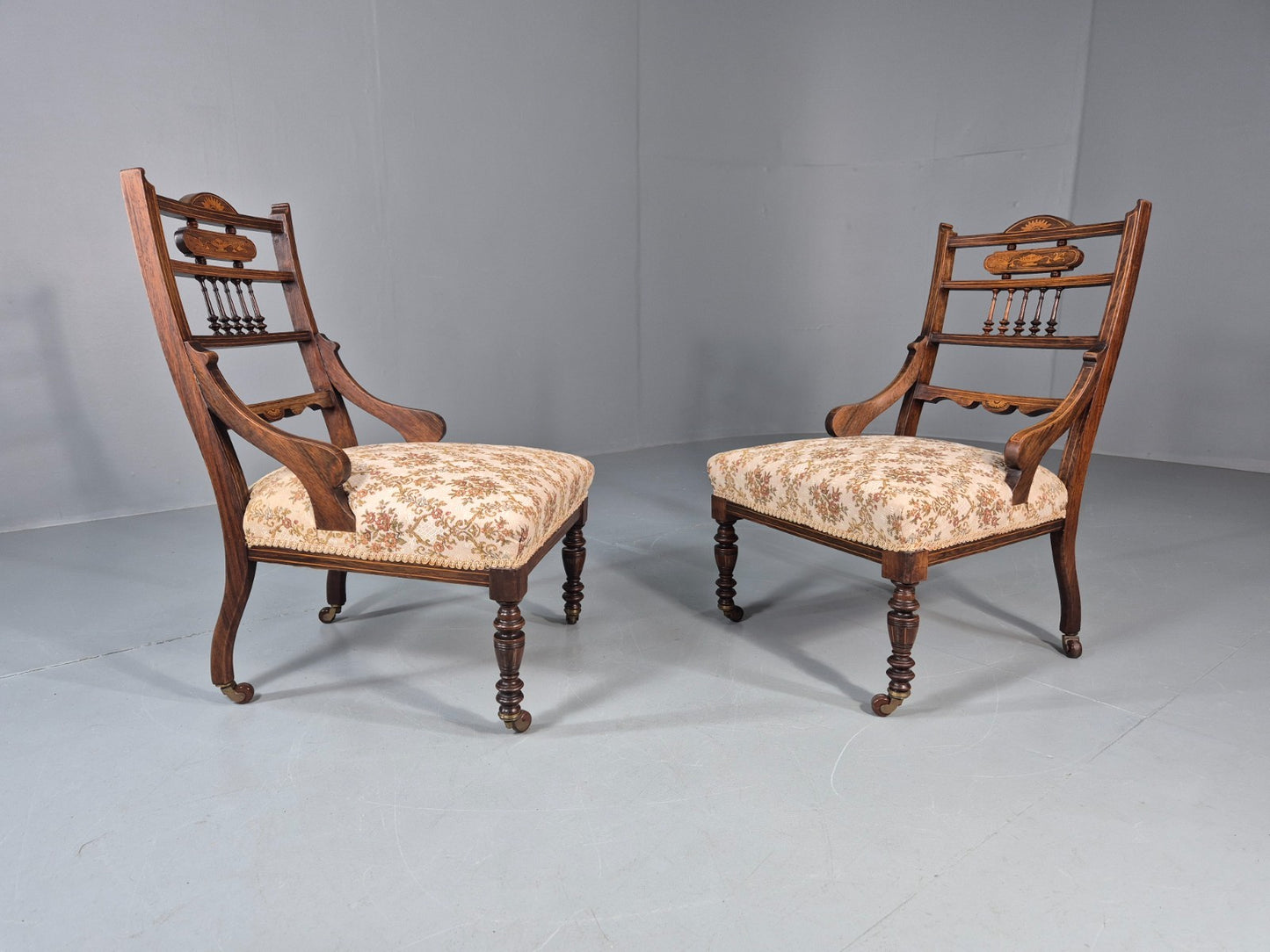 2 Antique Lounge Chairs Regency Revival Style Victorian Rosewood  EB10988 VCLO11