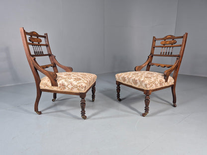 2 Antique Lounge Chairs Regency Revival Style Victorian Rosewood  EB10988 VCLO11