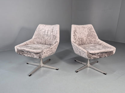 2 Swedish Swivel Chairs 1960s Retro Silver Blue Velvet Upholstery  EB10723 MNOR0