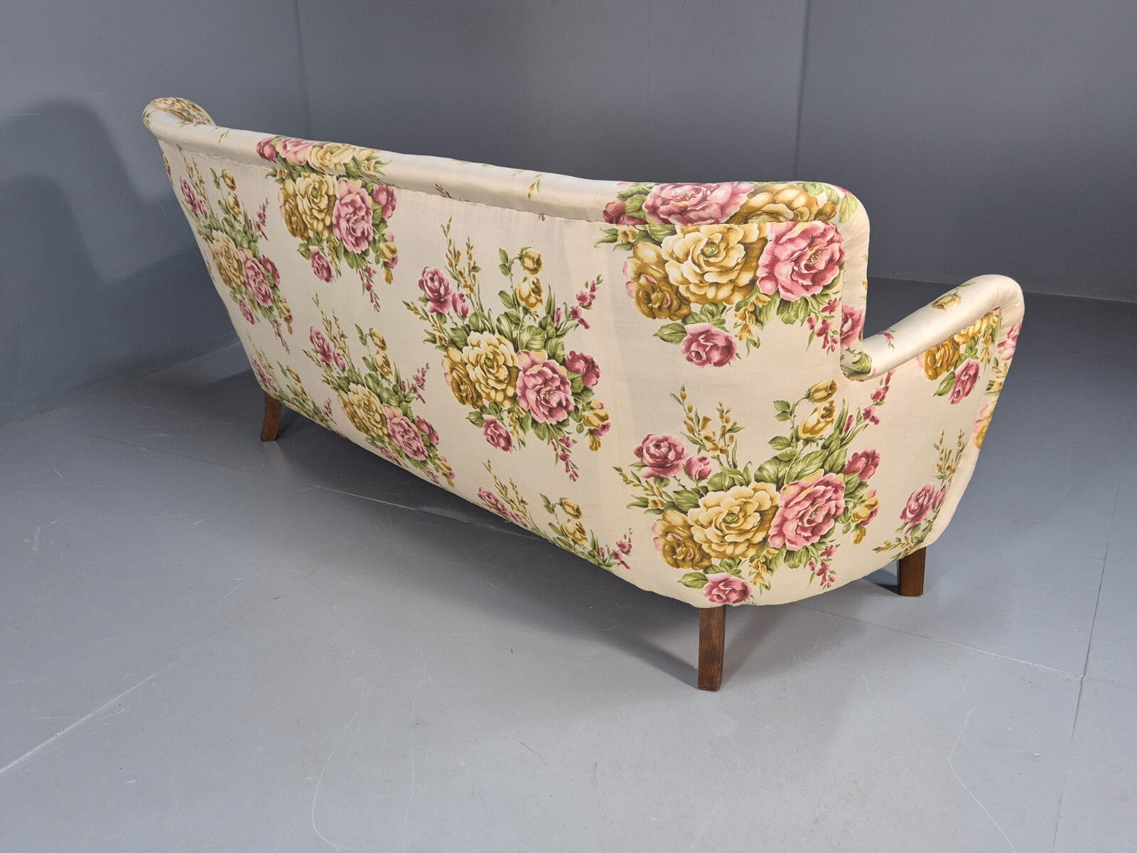 Vintage 3 Seater Sofa Floral Fabric 1950s Mid Century Danish Design EB9542 V3SS - UKDK FURNITURE