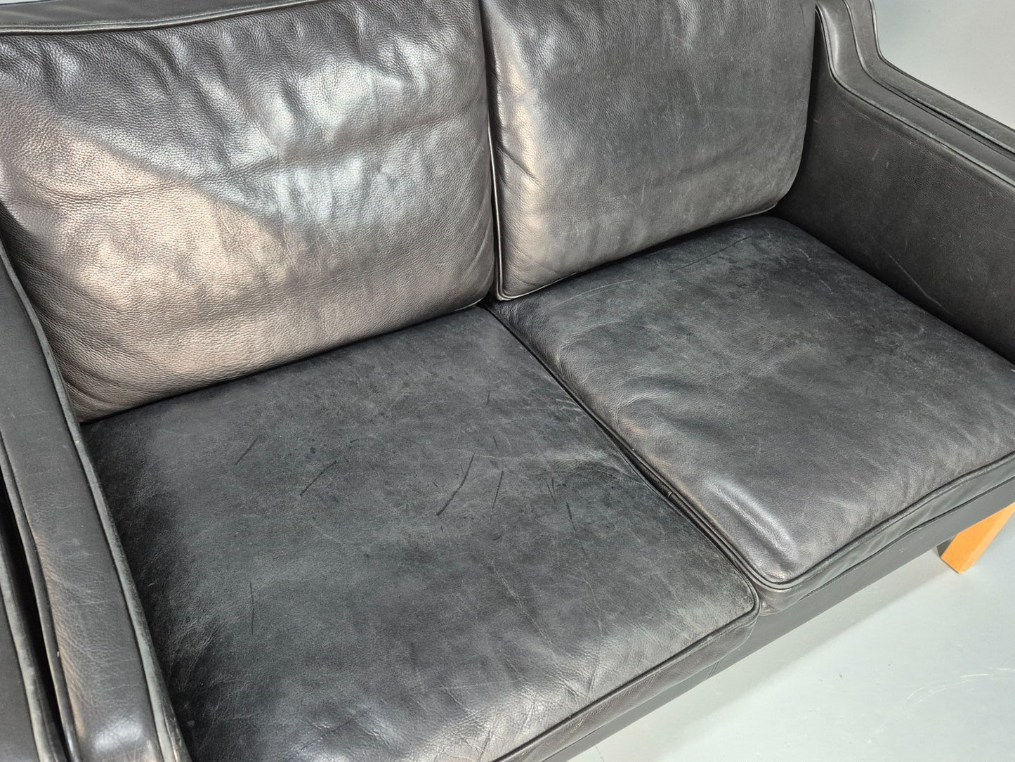 Mid Century Stouby Eva Two Seater Sofa Vintage Danish Black Leather EB10108 M2SS11