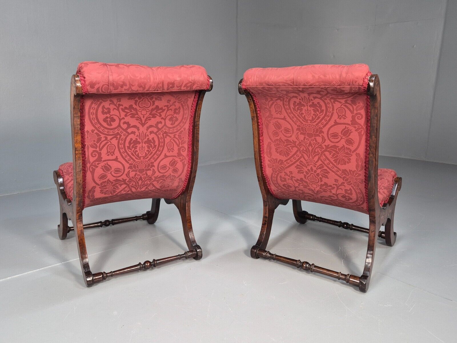 2 Vintage Slipper Chairs Pink Cotton Rosewood Inlay Antique EB8874 VCLO - UKDK FURNITURE