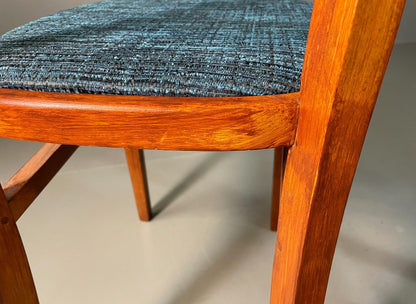 2 Kitchen Chairs Beech Frame Blue Chenille Upholstery 1960s Retro EB6326 MDIN12